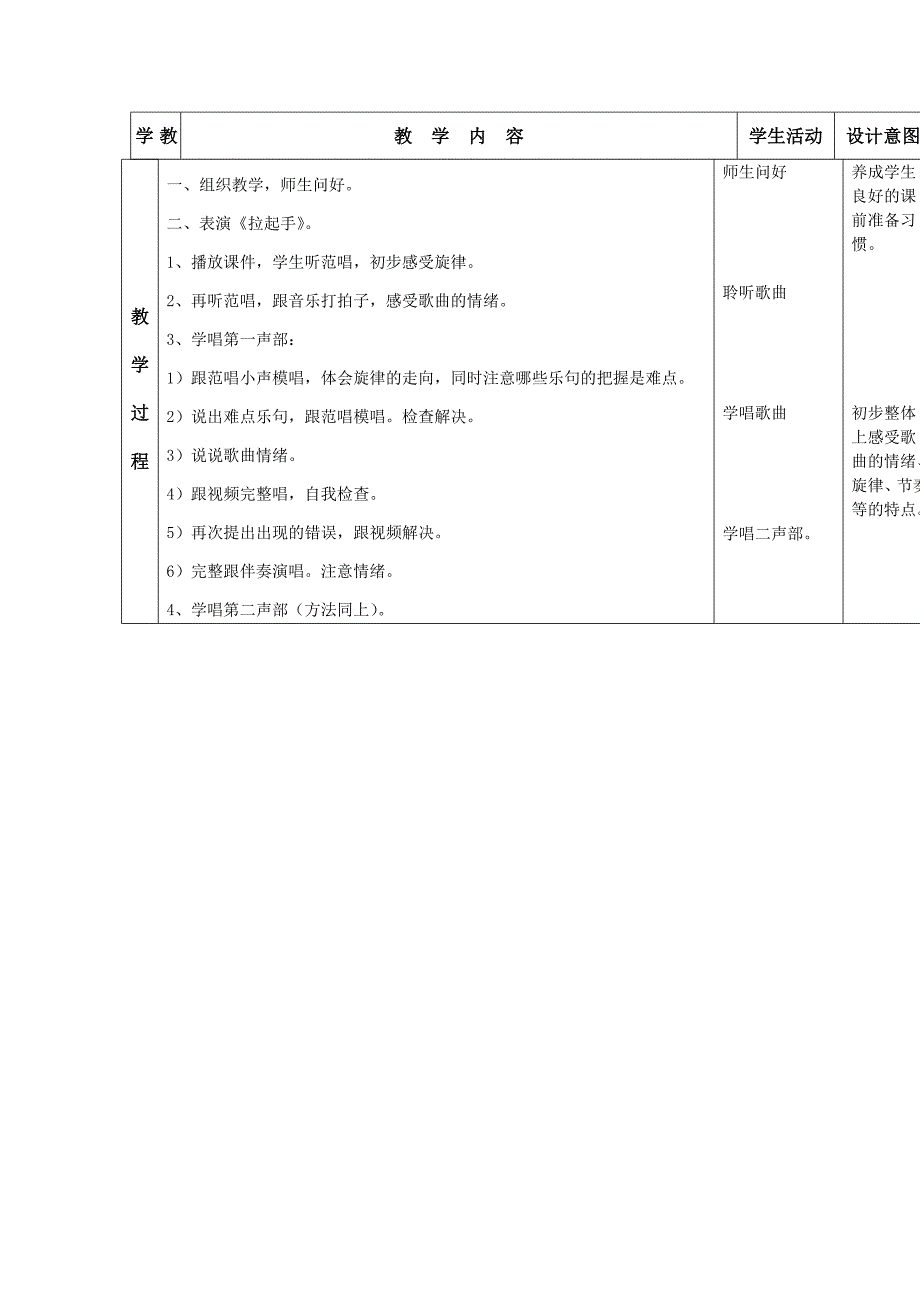 2018春花城版音乐六下第1课《拉起手》word教案_第2页