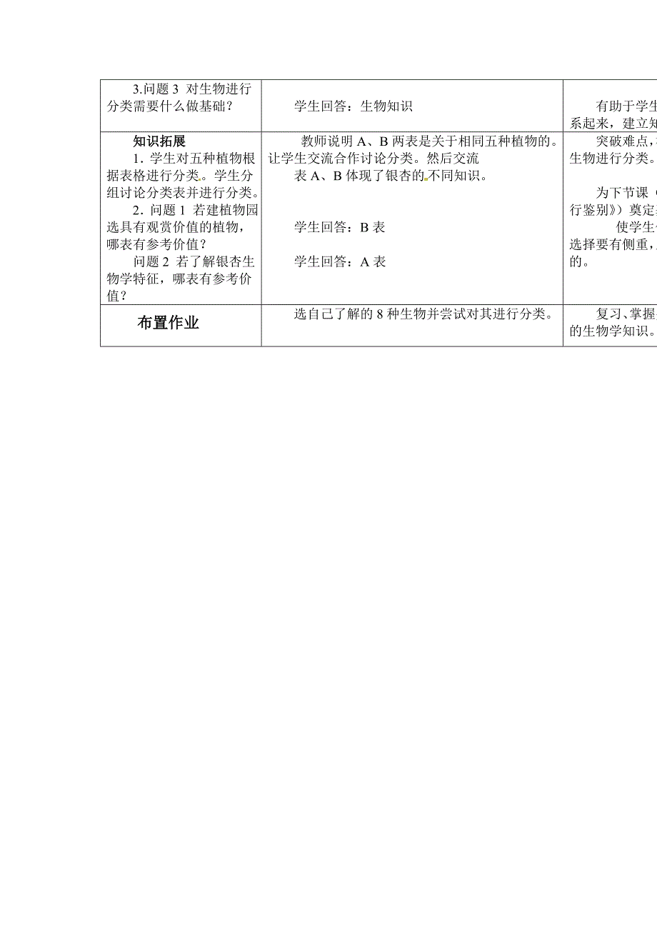 冀教版七上《尝试对生物进行分类》word教案1_第3页