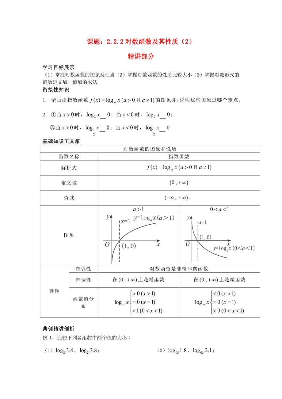 2017秋新人教A版高中数学必修一2.2.2《对数函数及其性质（2）》Word精讲精析_第1页