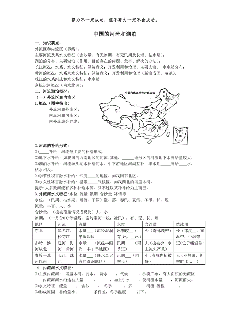 中国的河流和湖泊 学案_第1页