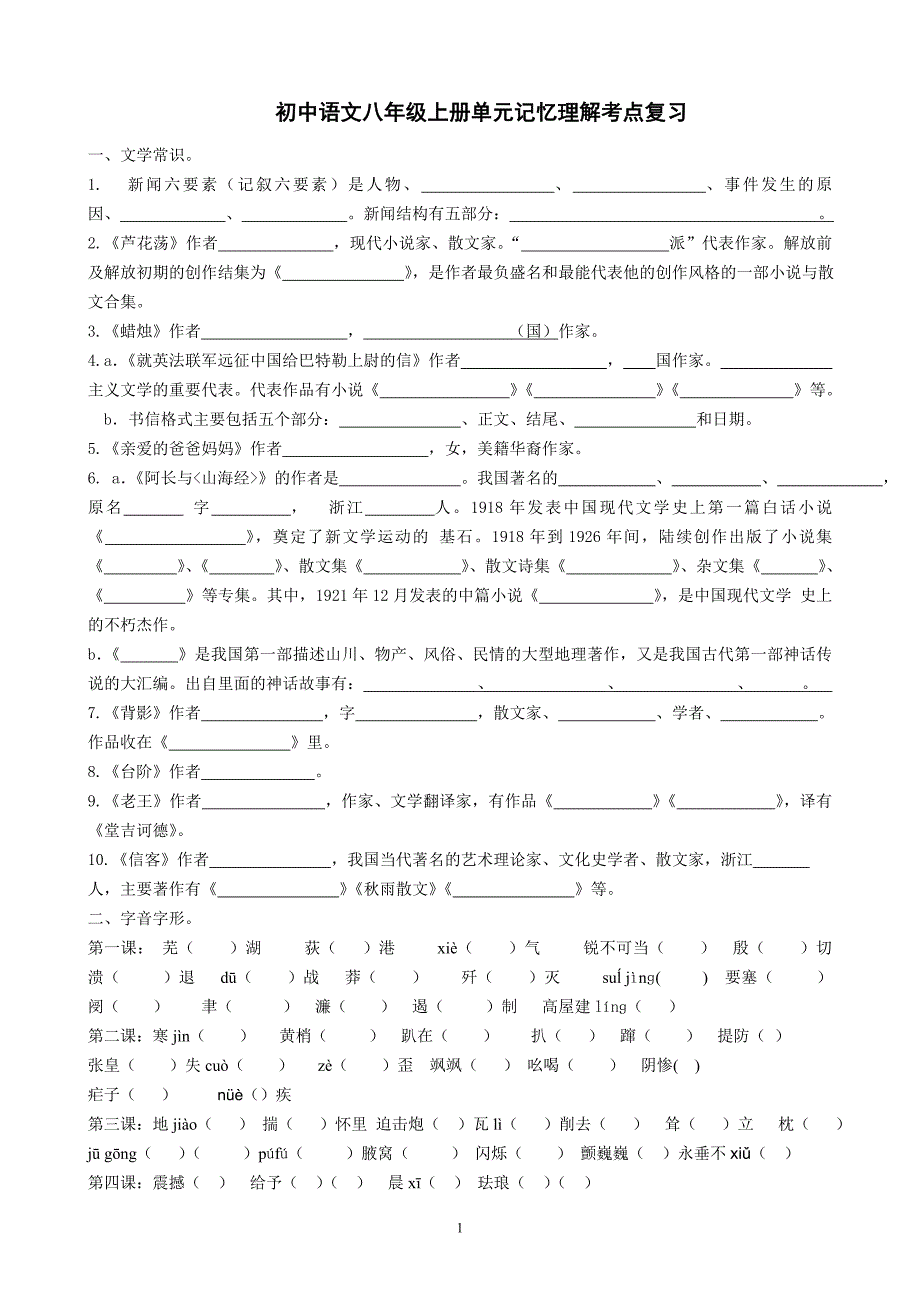 作文教学课件 (初中语文八年级上册单元记忆理解考点复习_第1页