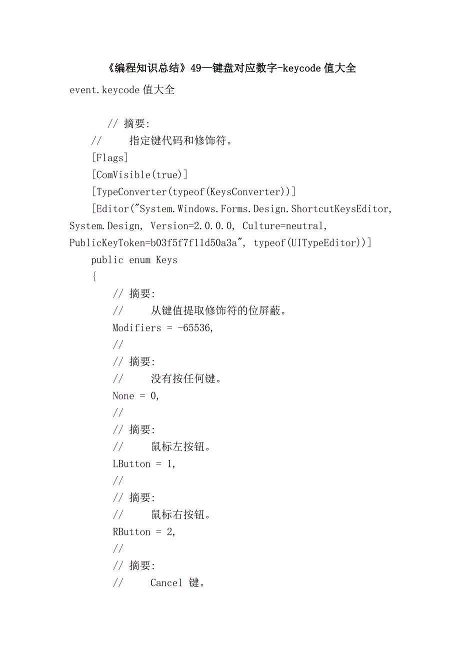 《编程知识总结》49—键盘对应数字-keycode值大全_第1页