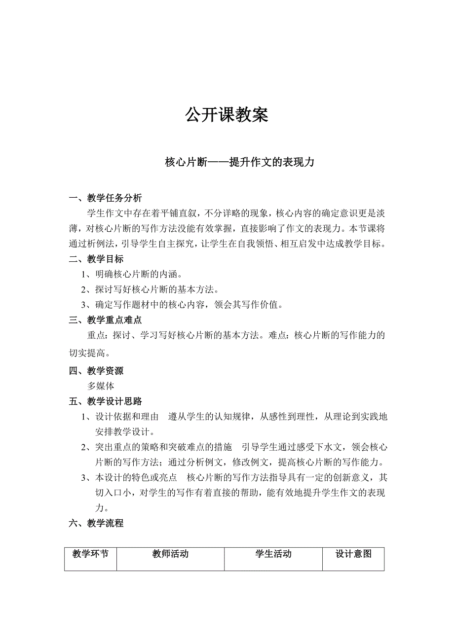 核心片断——提升作文的表现力 学案_第1页