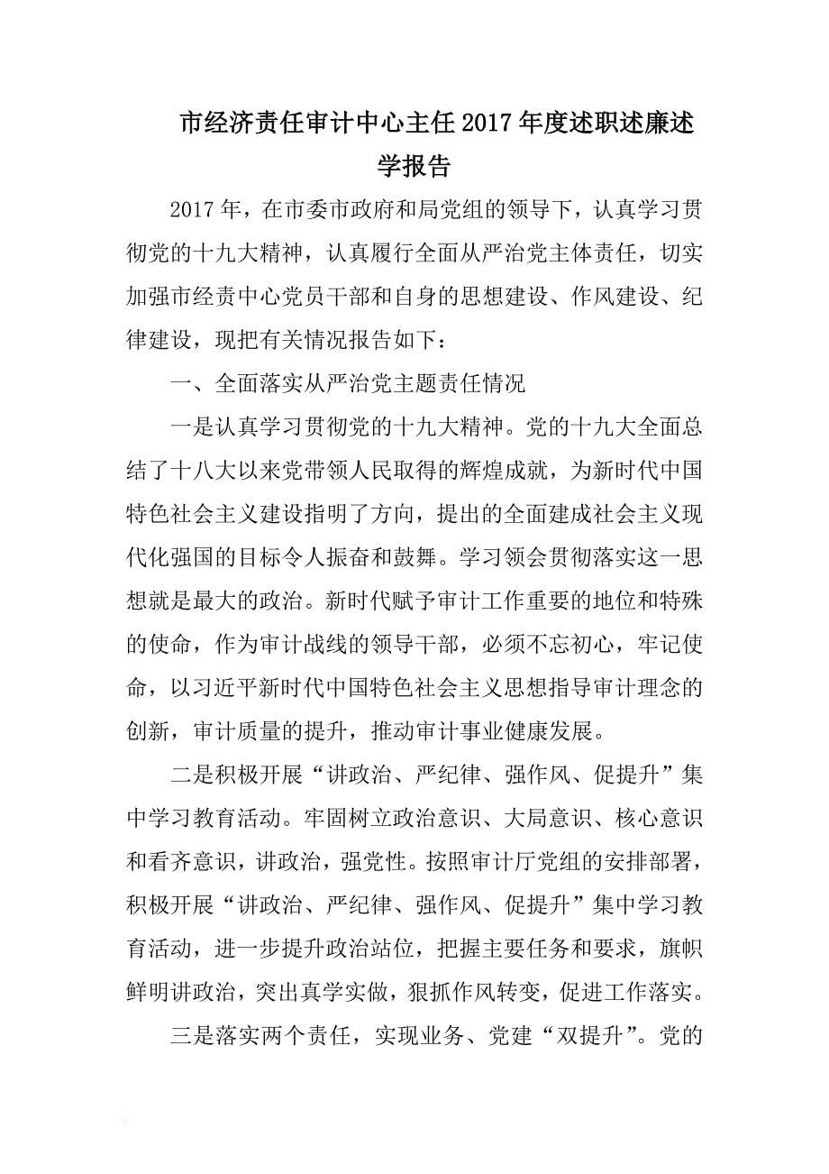 市经济责任审计中心主任2017年度述职述廉述学报告与办公室综合科度工作总结合集 .docx_第5页