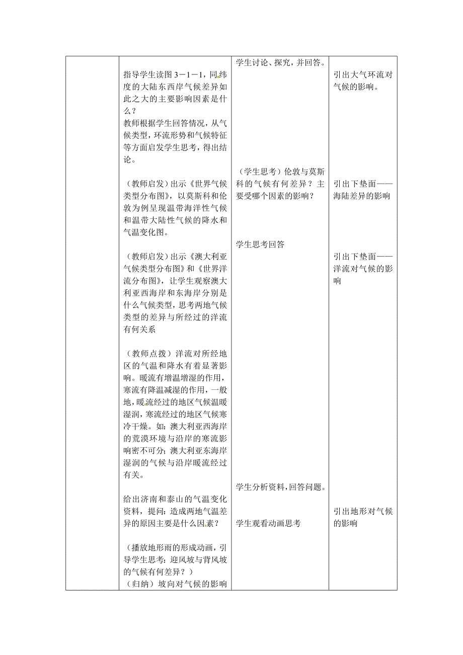 中图版地理必修1《影响气候的因素及气候在地理环境中的作用》word教案_第2页