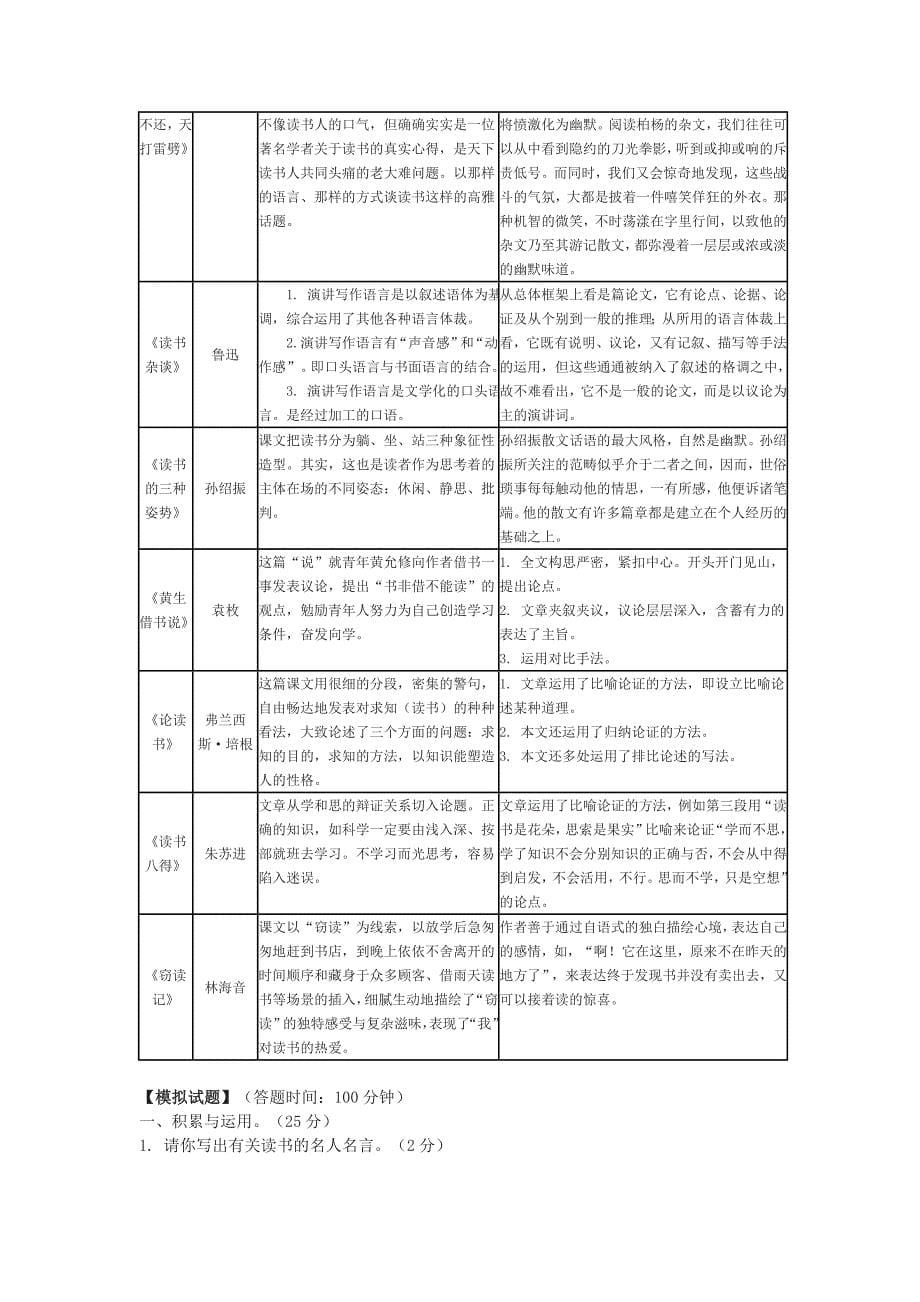 北师大版语文八上《读书八得》《窃读记》word教案及练习_第5页