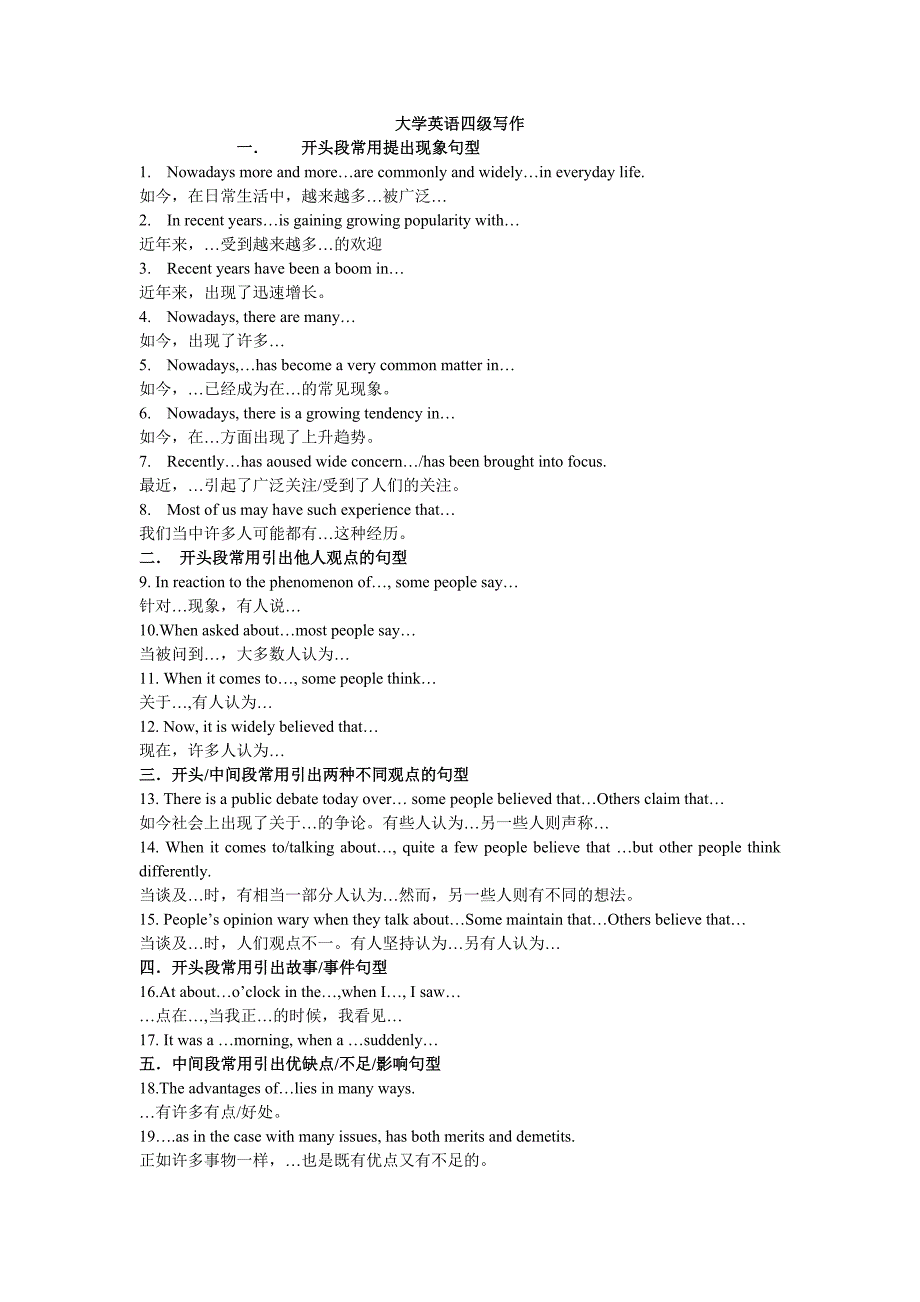 四级作文常用写作句型50句_第1页