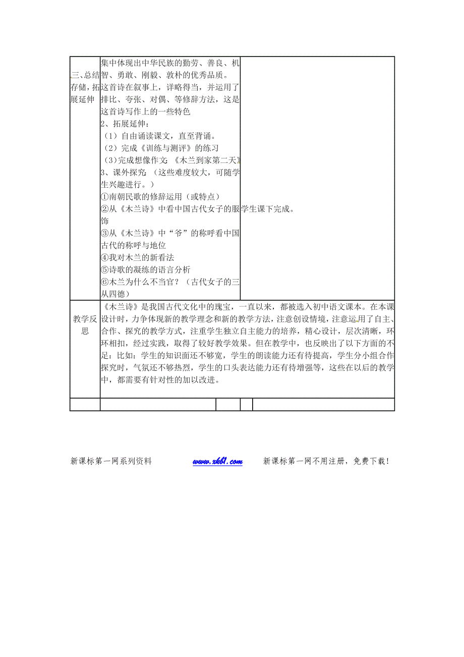 新教材语文版初一语文上册22木兰诗教案_第3页