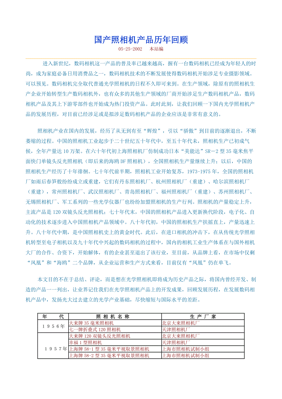 国产照相机产品历年回顾_第1页