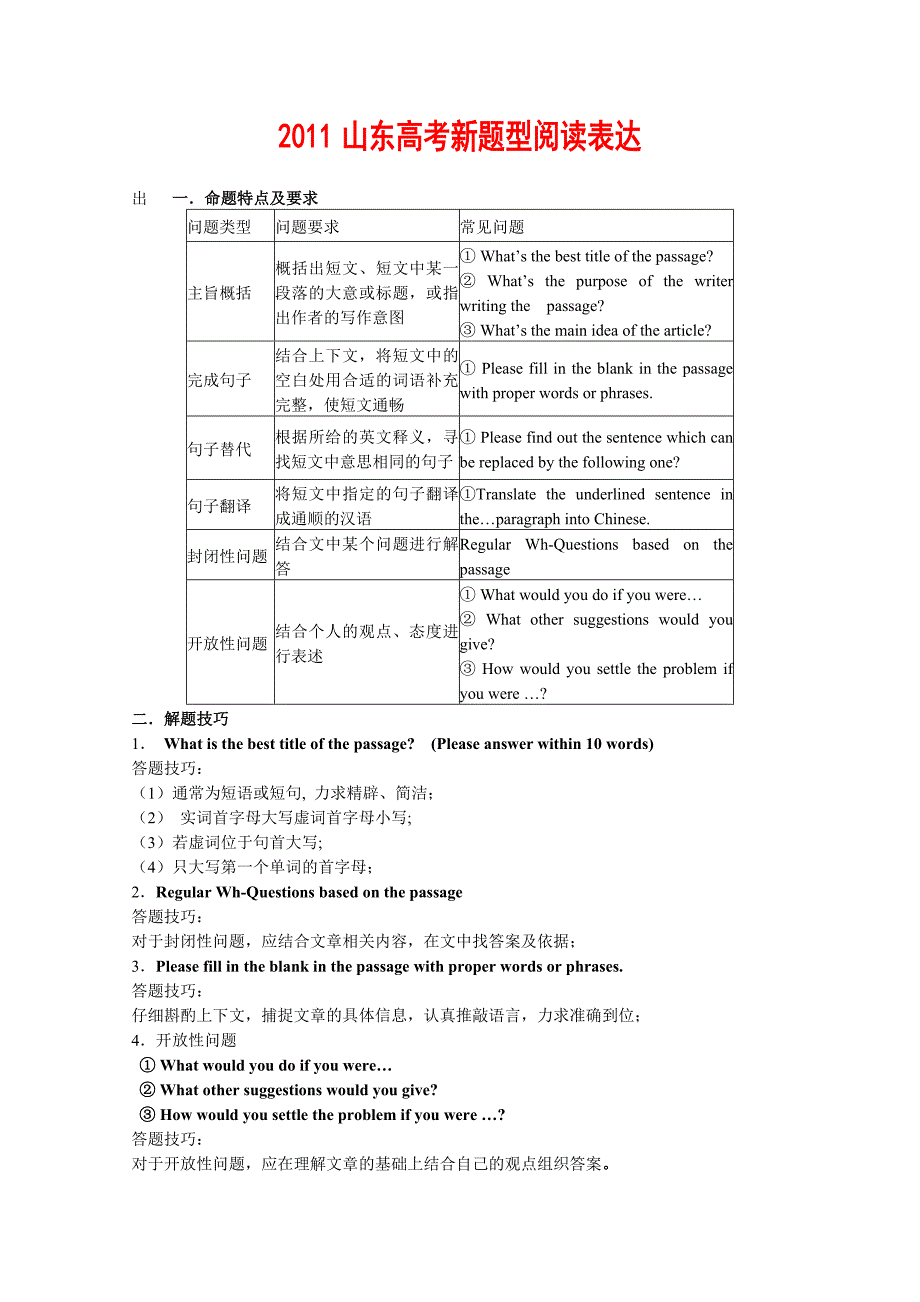 2013山东高考英语阅读表达答题技巧_第1页