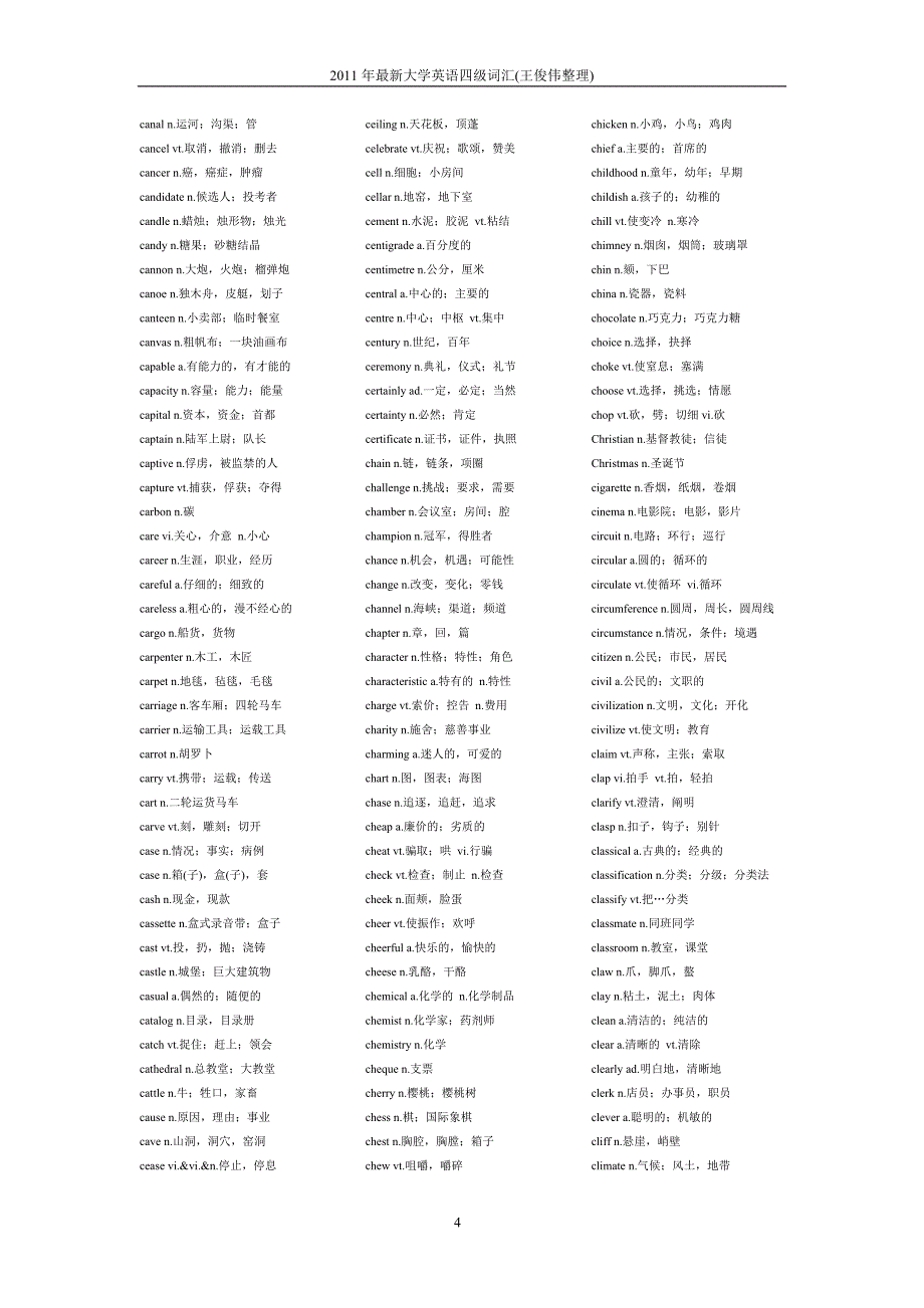 2011年最新大学英语四级词汇_第4页