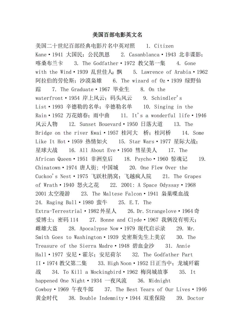 美国百部电影英文名_第1页