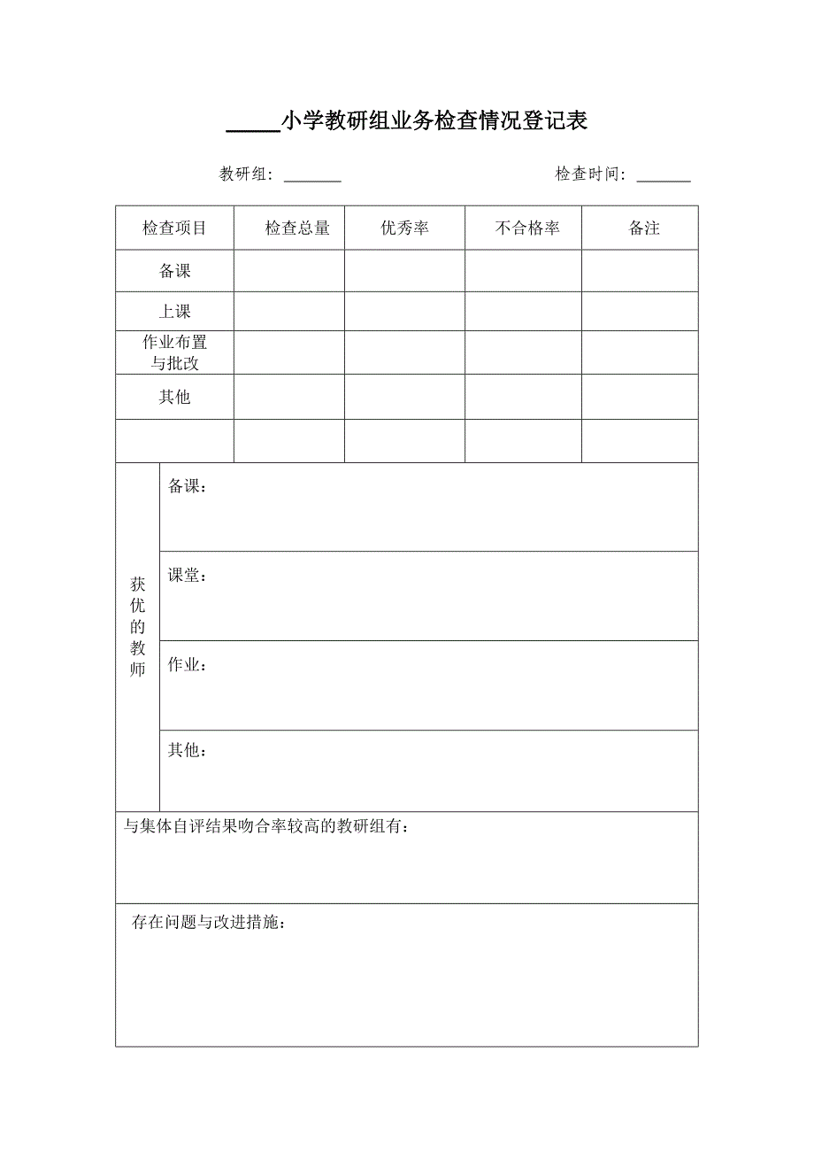 小学教研组业务检查情况登记表_第1页