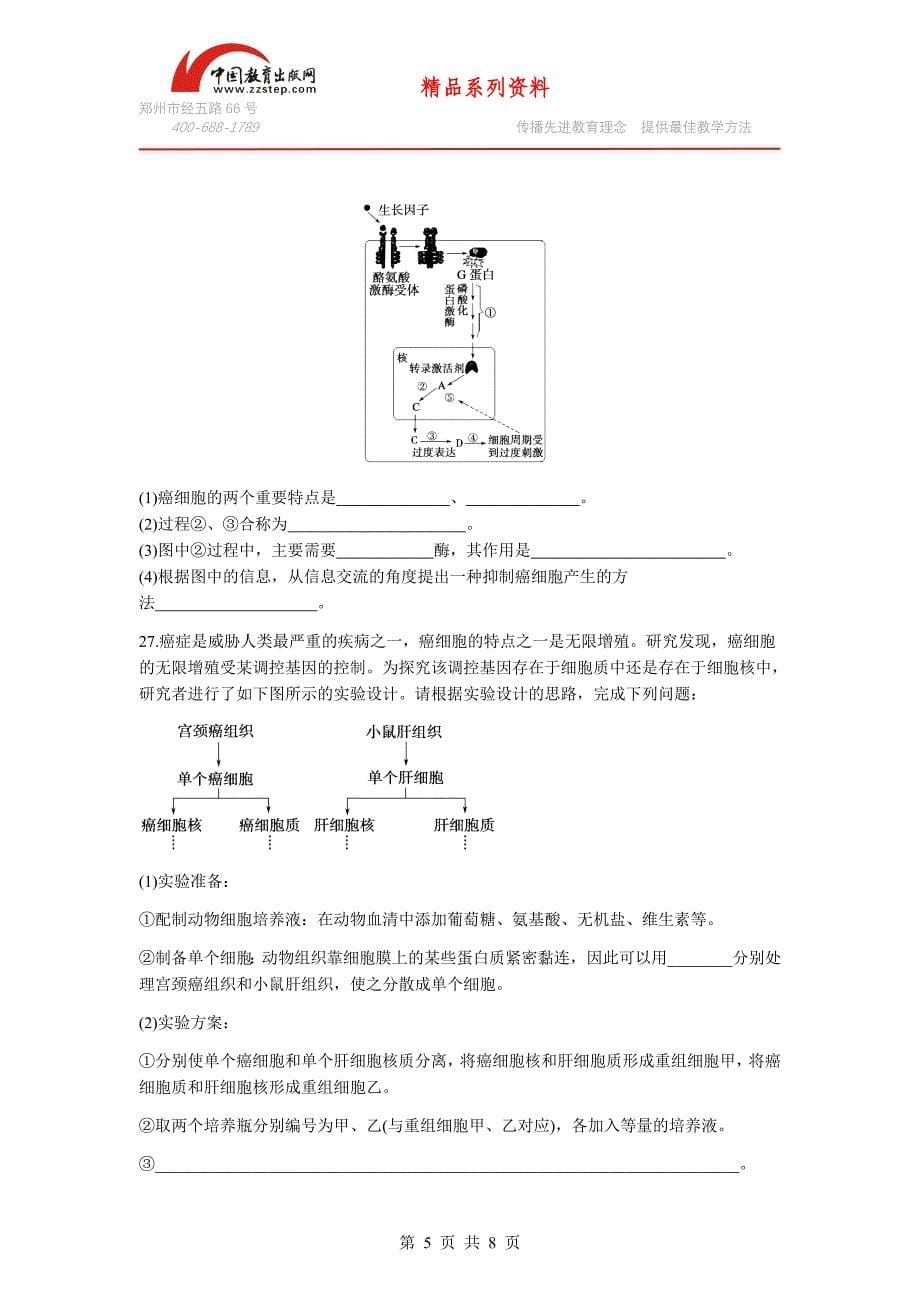 新课标高三生物二轮专题训练细胞的生命历程和减数_第5页