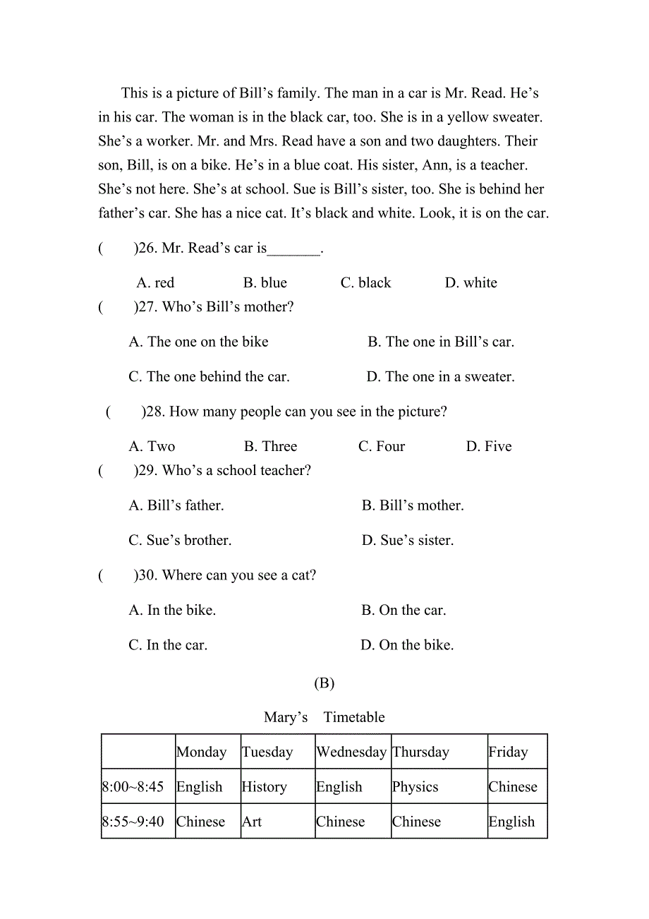 新目标七年级英语期末考试试题_第4页