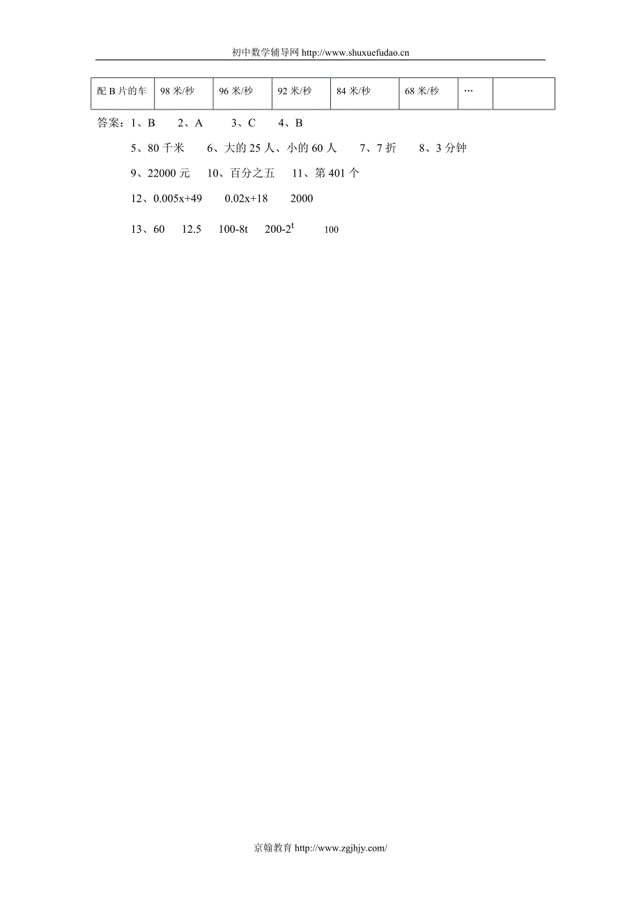 一元一次方程应用题复习检测（2）_第4页