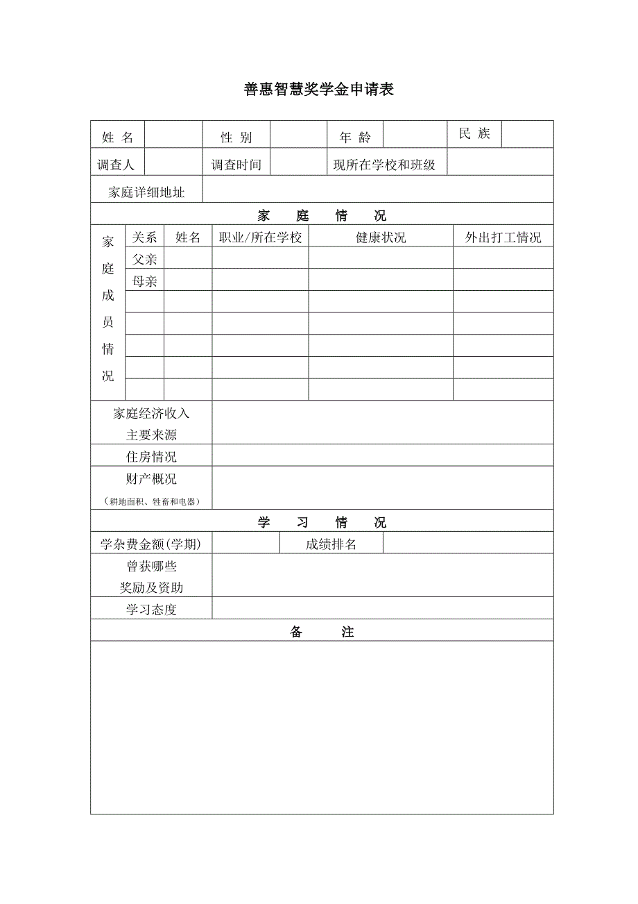 善惠智慧奖学金申请表_第1页