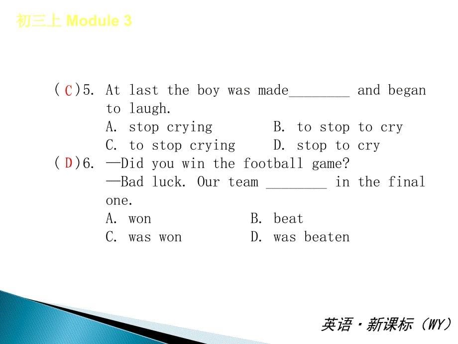 【最新——中考备考】2014中考九年级英语全一册（外研版，九上）专题讲练课件：module 3-module 5_第5页