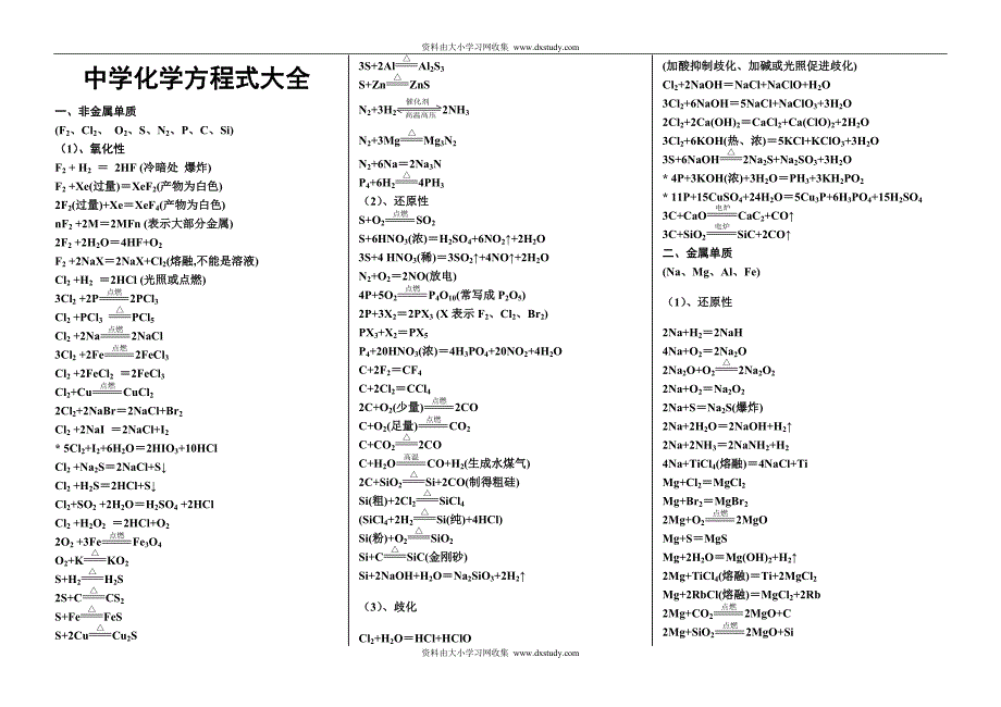 [[高三化学教案]]高中学化学方程式汇总_第1页
