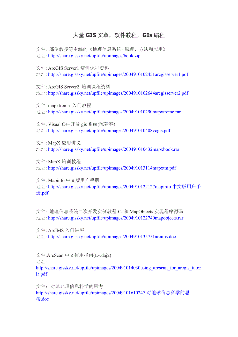 大量gis文章及软件教程目录_第1页