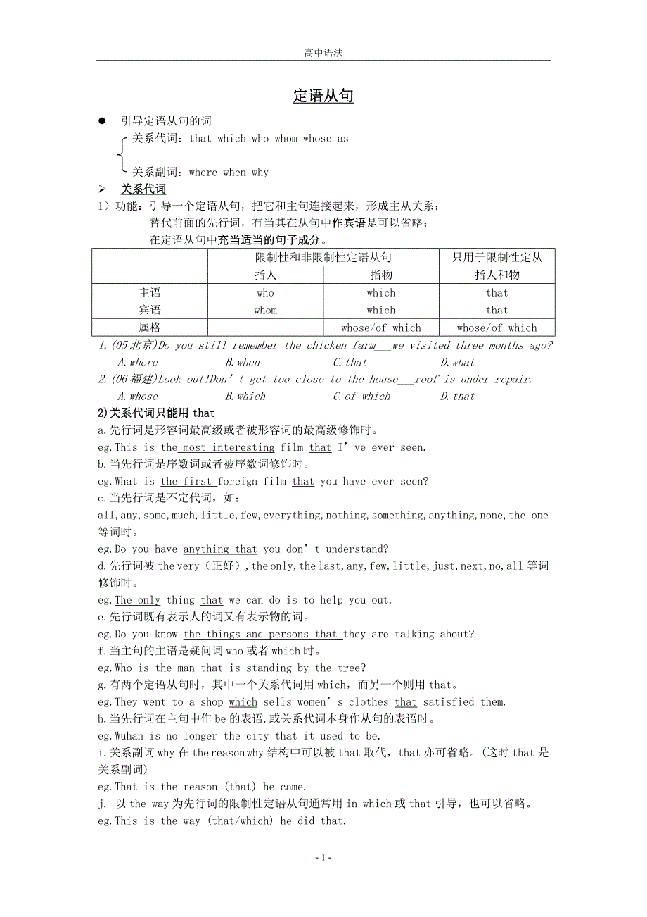 定语从句语法归纳_第1页