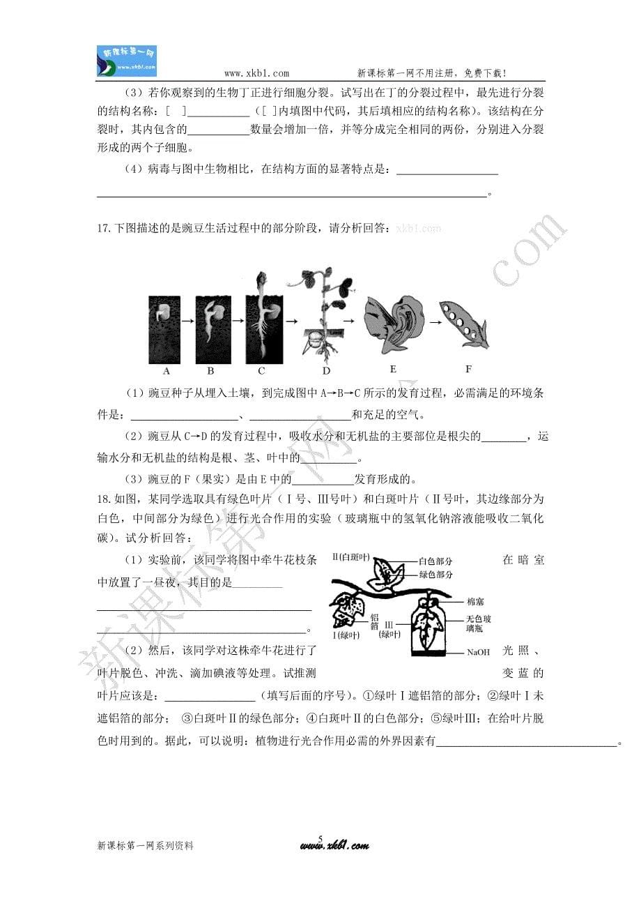 七年级生物试卷上_第5页