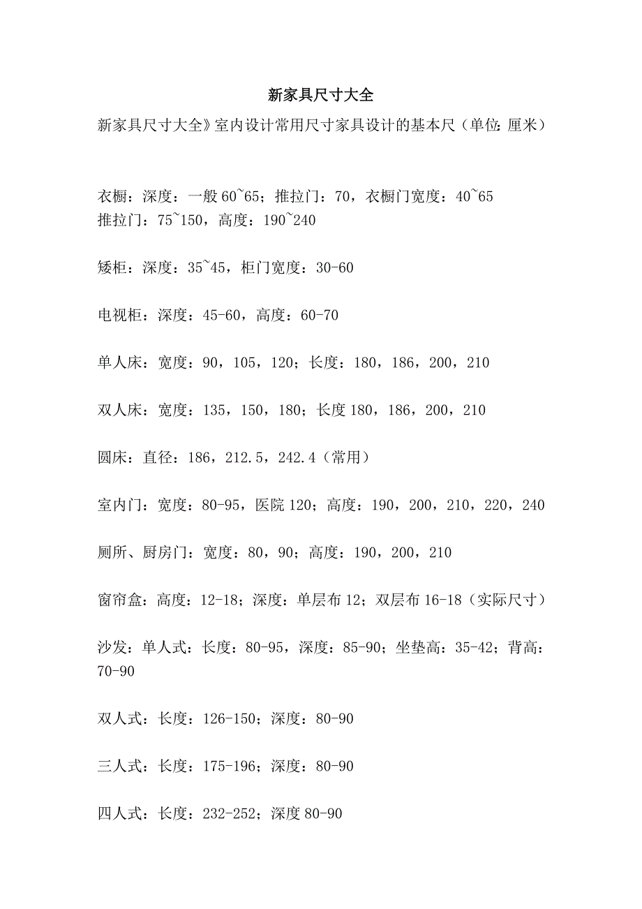 新家具尺寸大全_第1页