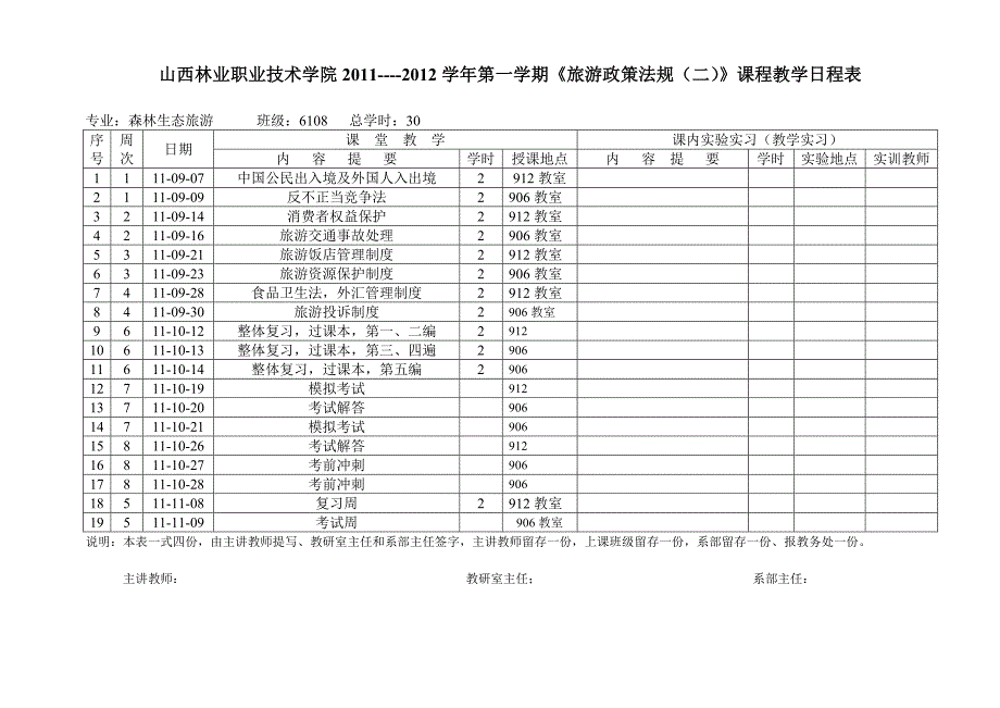 《旅游政策法规二》王军军 授课计划_第3页