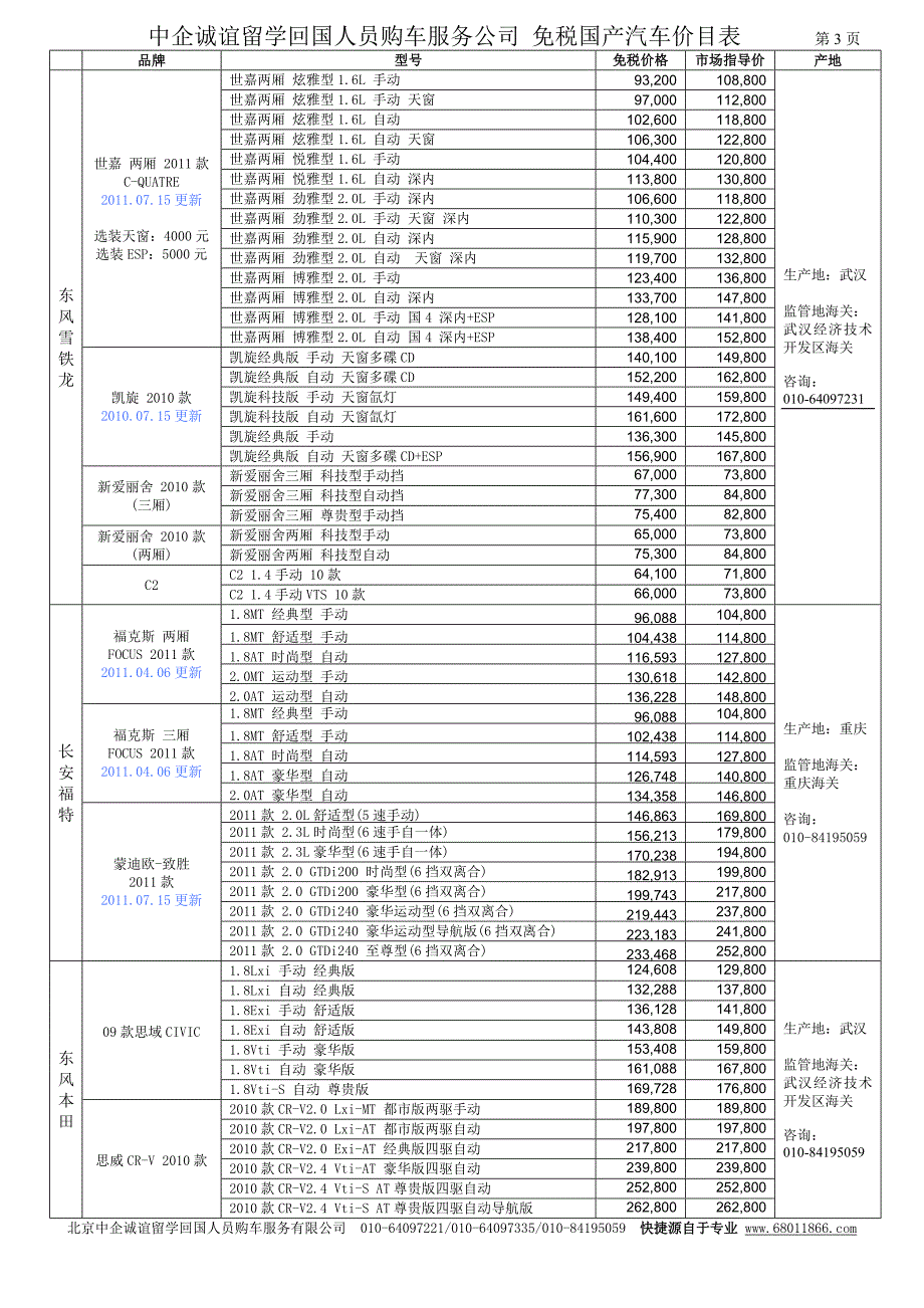 留学生免税购车最新报价单pricelist_第3页