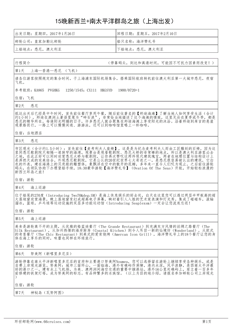 晚新西兰+南太平洋群岛之旅（上海出发）_第1页