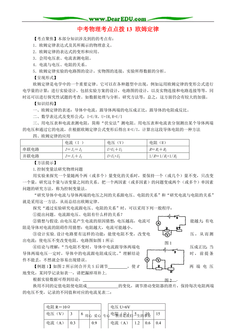 中考物理考点点拨13欧姆定律_第1页