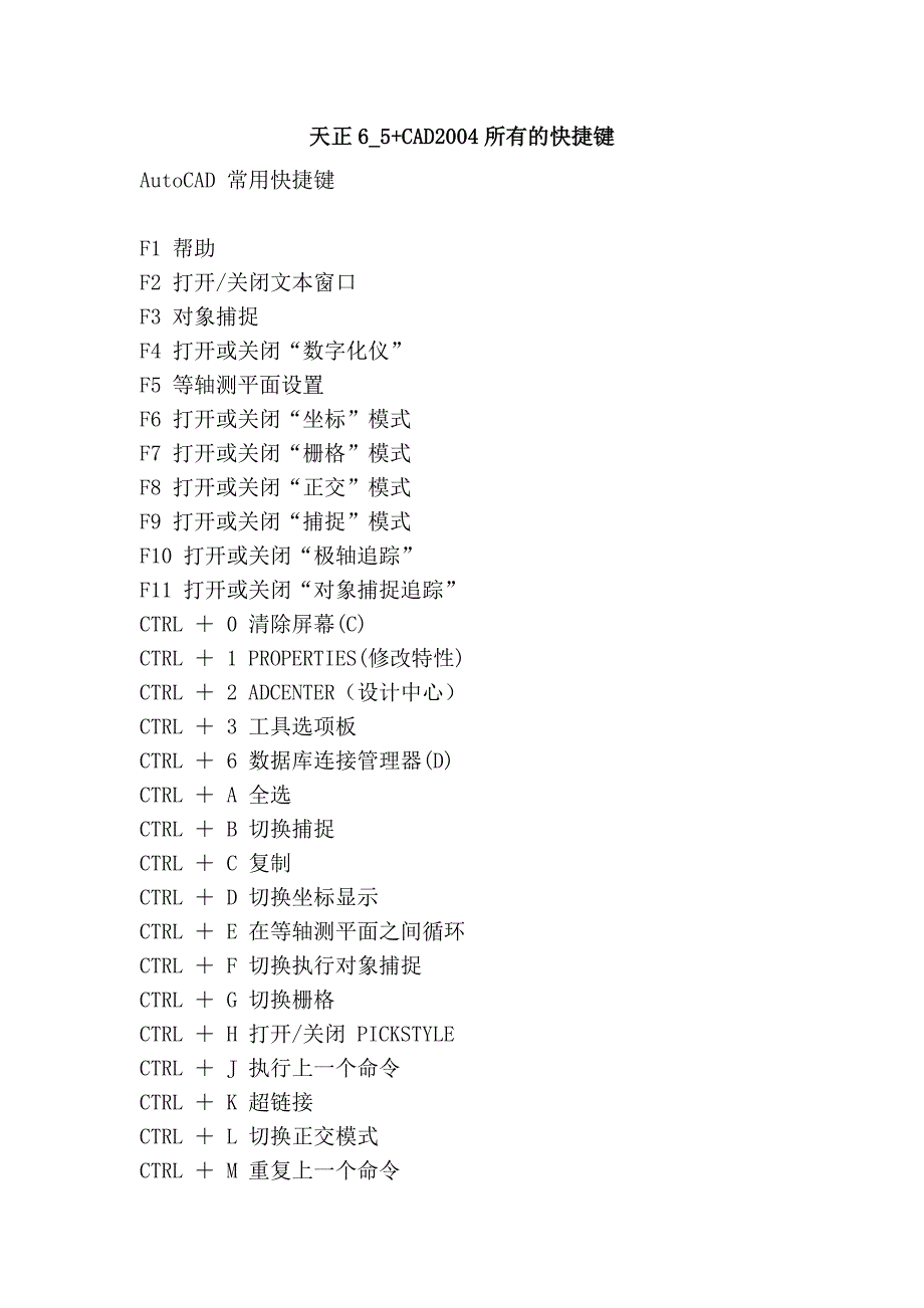 天正6_5+cad2004所有的快捷键_第1页