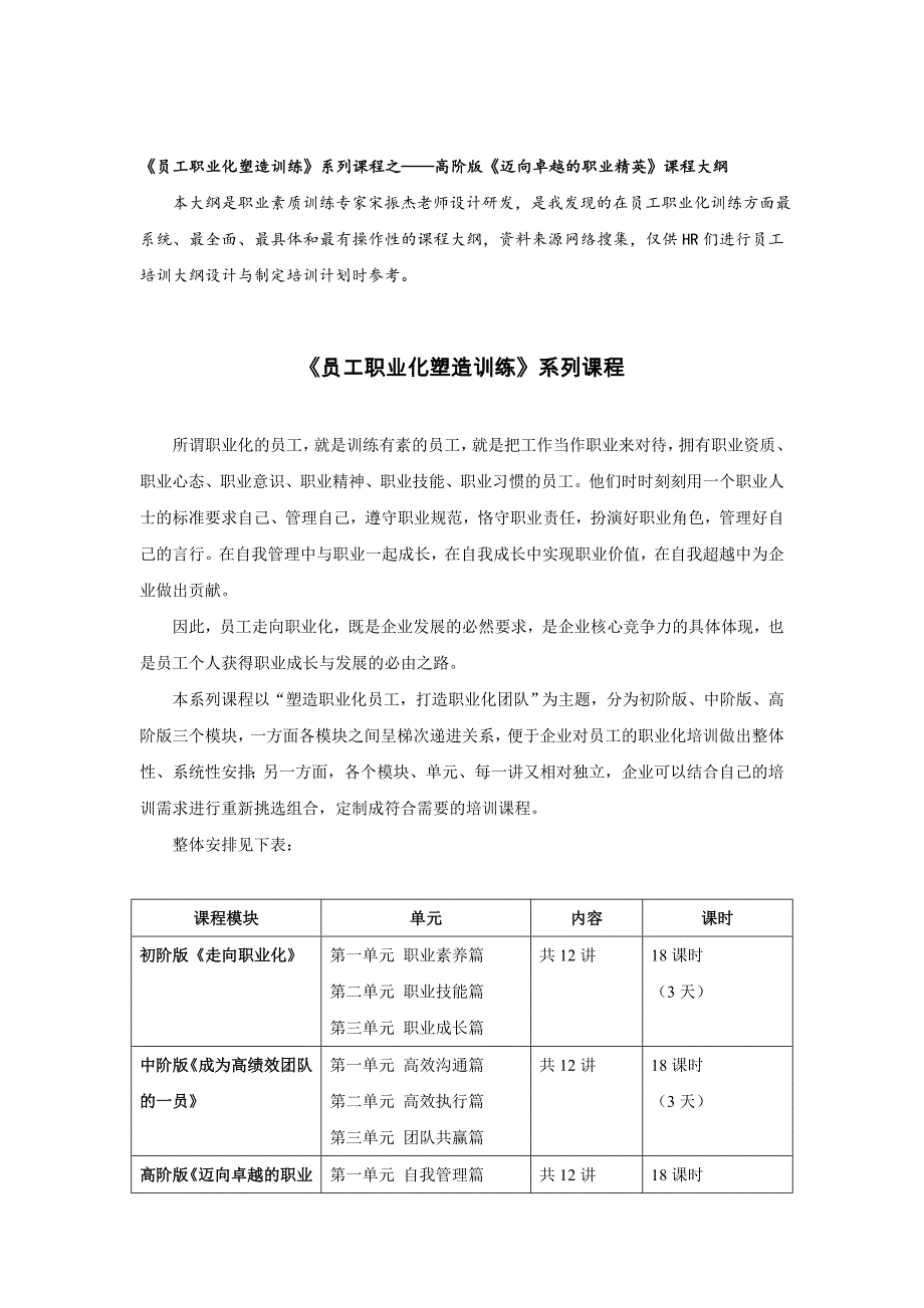 宋振杰员工职业化培训之三《迈向卓越的职业精英》课程大纲_第1页