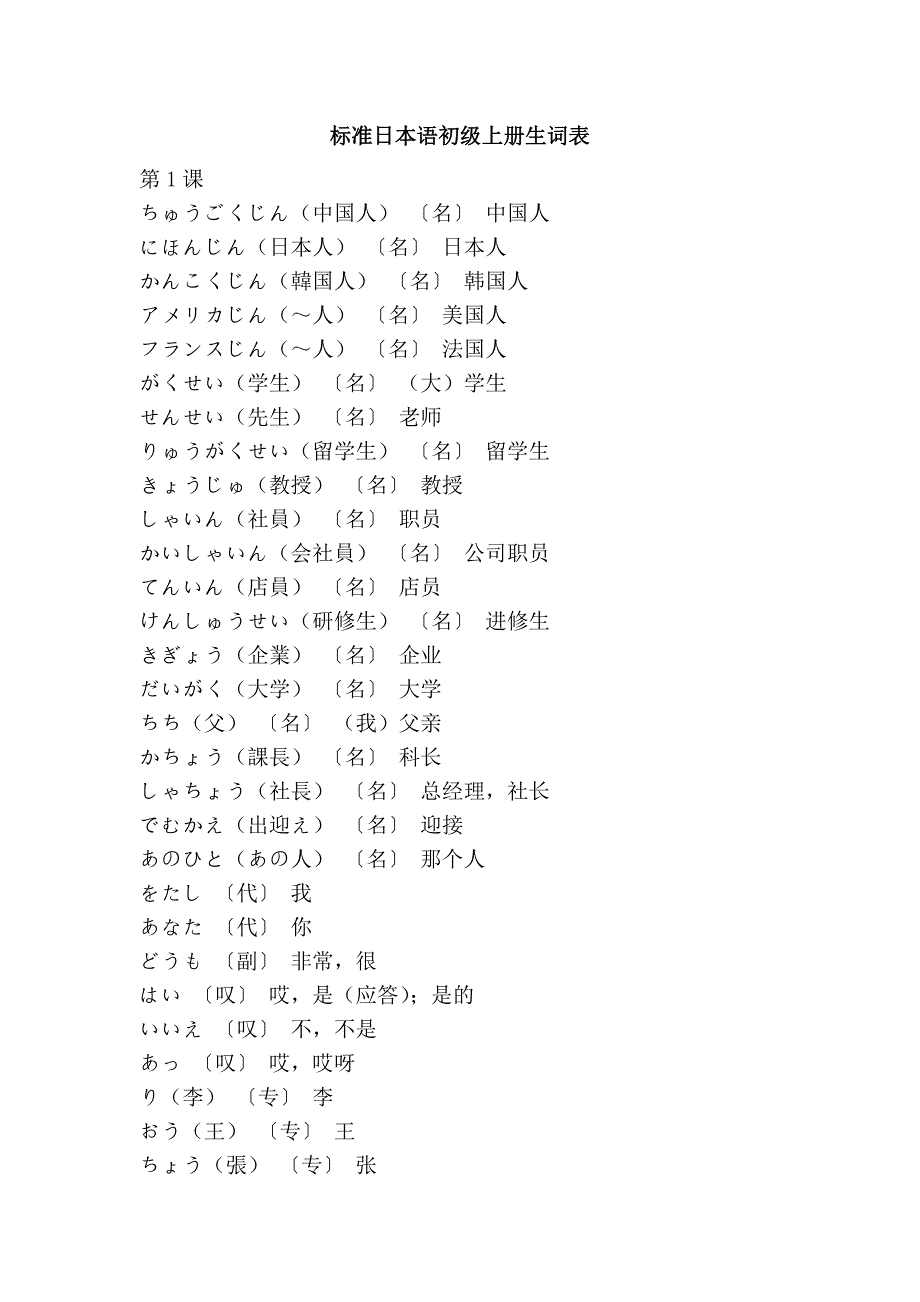 标准日本语初级上册生词表_第1页