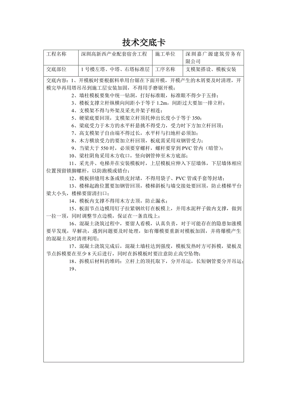 模板技术交底卡_第1页