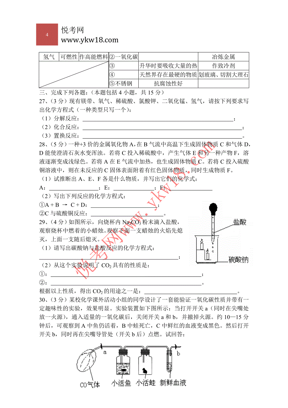 青岛18中学2012学年上期中初九年级统一考试化学试卷试题答案_第4页