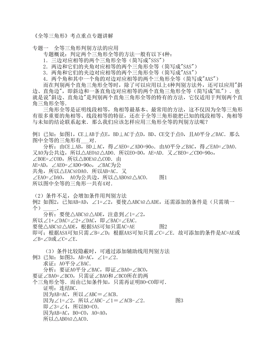 《全等三角形》考点重点专题讲解_第1页