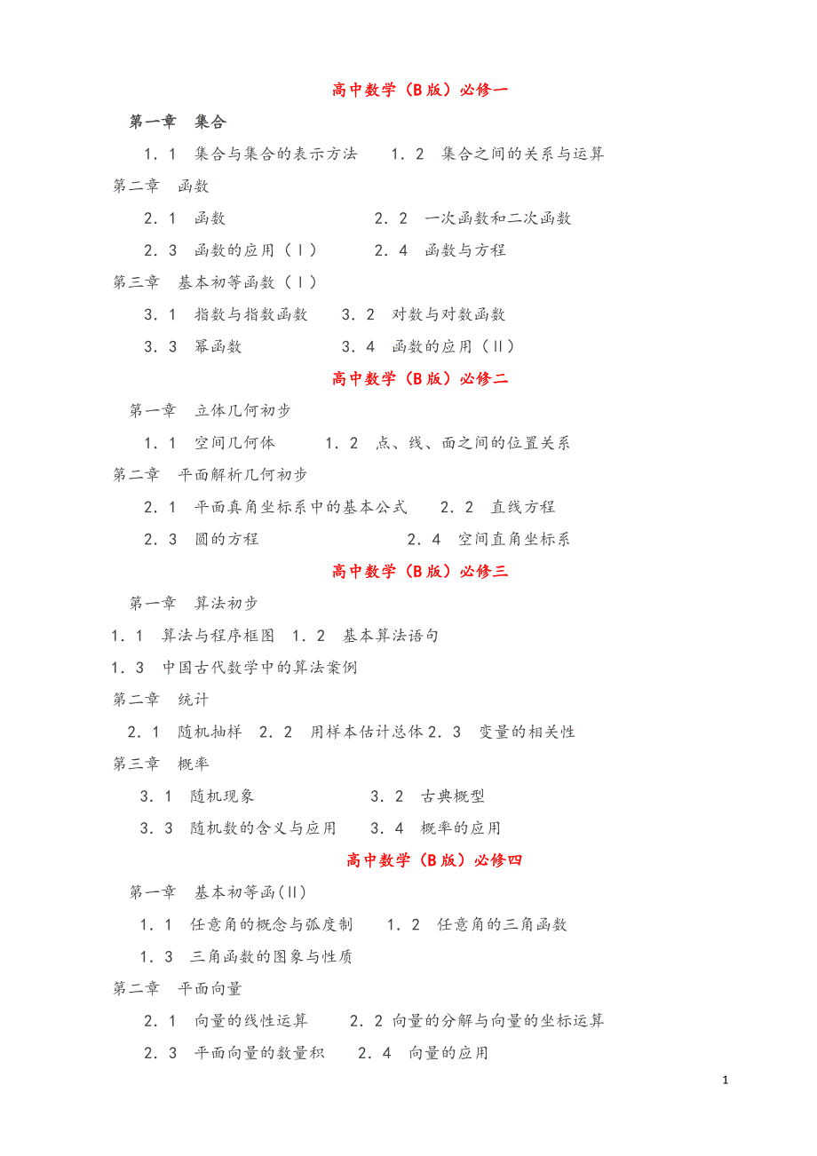 高中数学教材新课标人教b版目录完整版_第1页