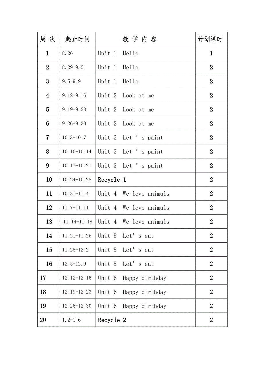 PEP小学英语三年级上册教学计划英语_第4页