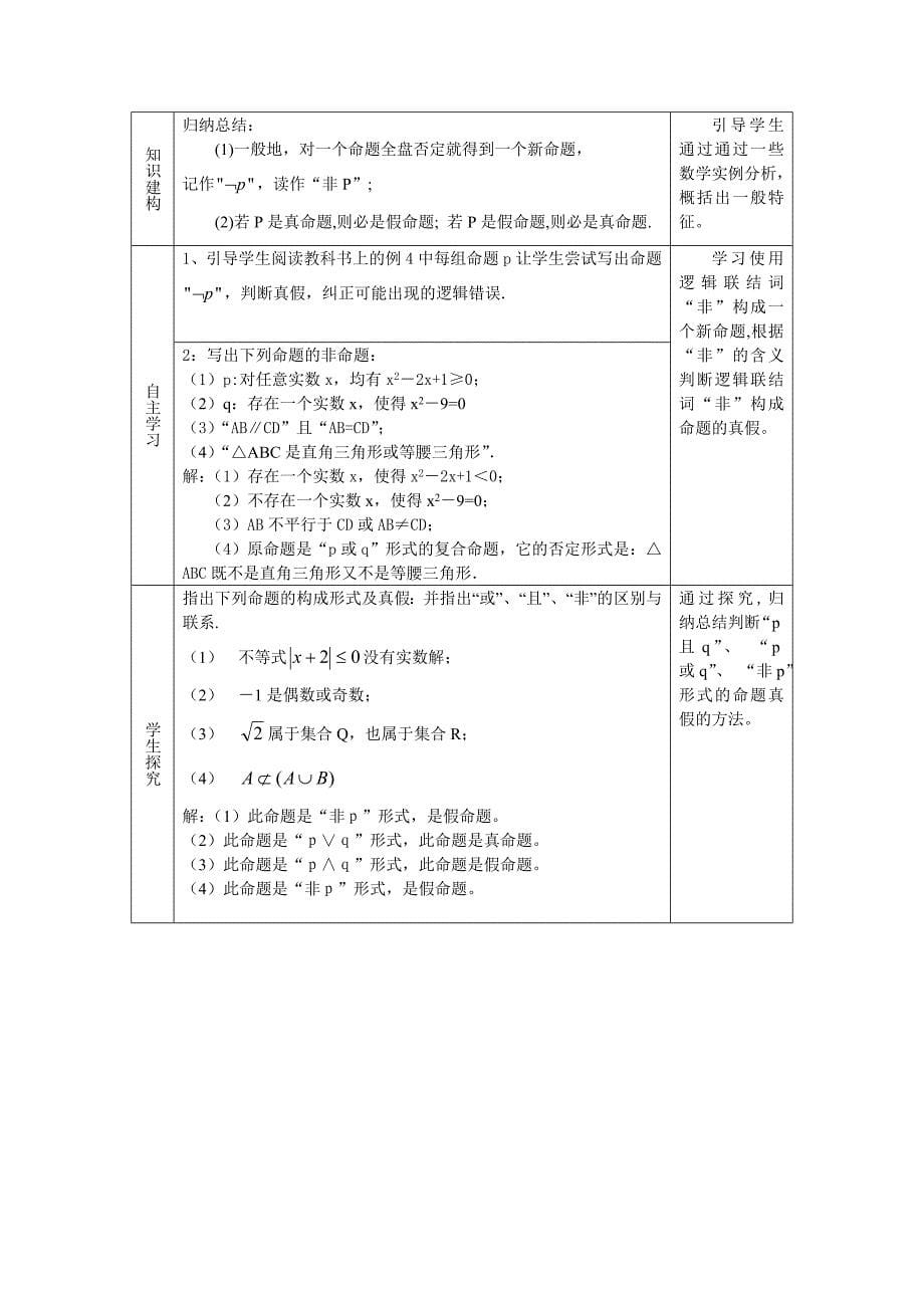 选修1-1第一章《简单的逻辑联结词》平行班教案_第5页