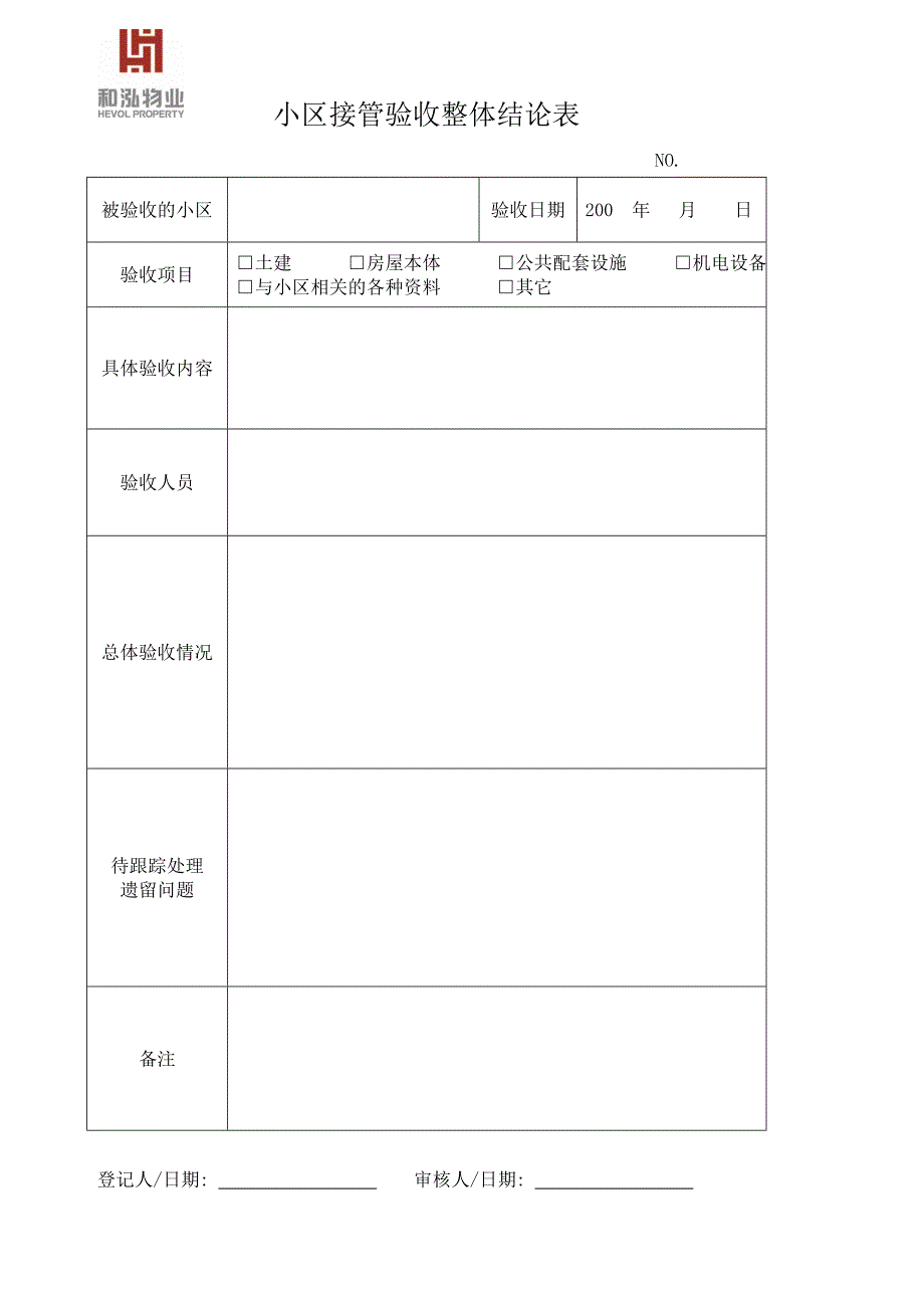 小区物业接管、验收综合表格_第1页