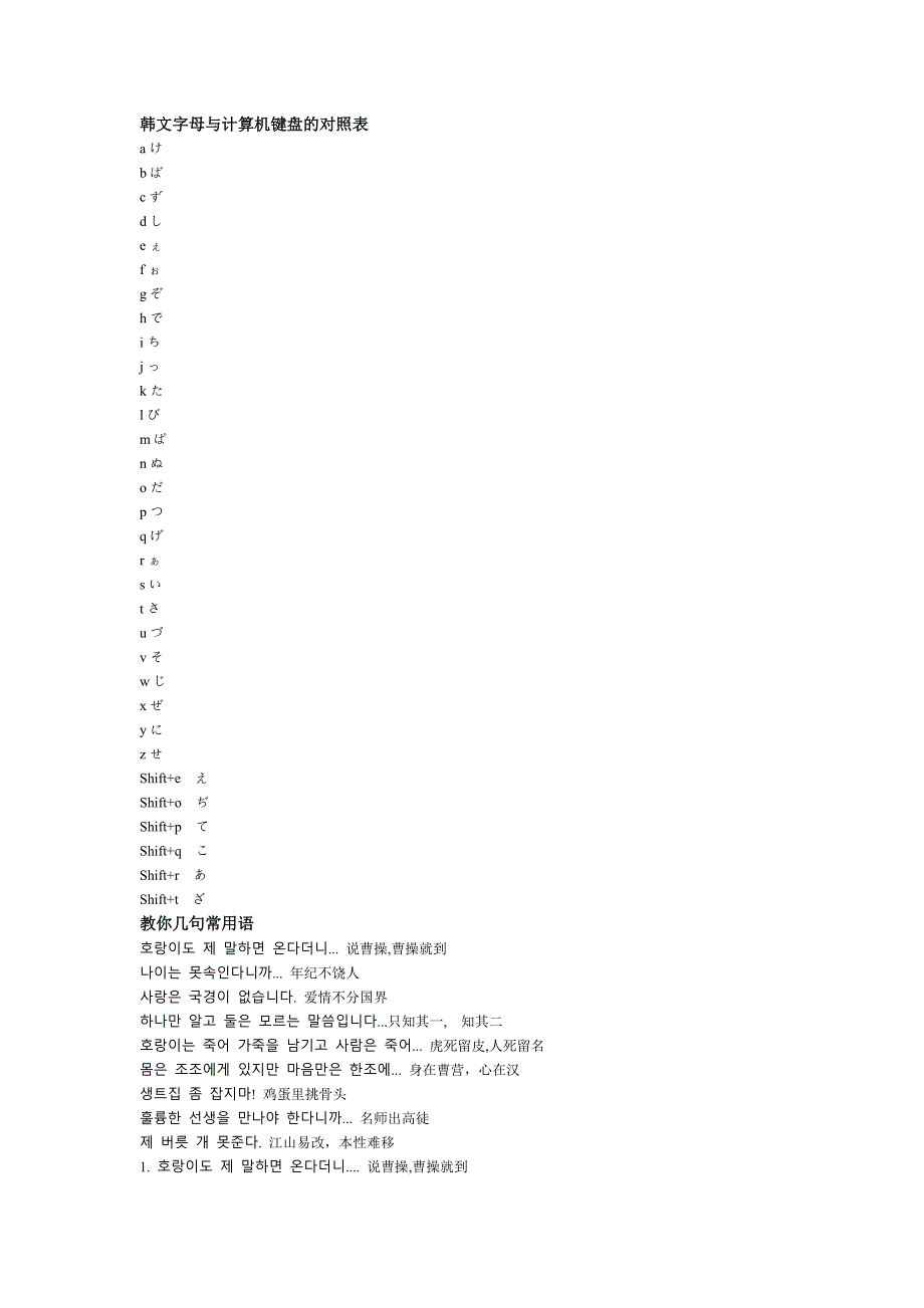 韩文字母与计算机键盘的对照表_第1页