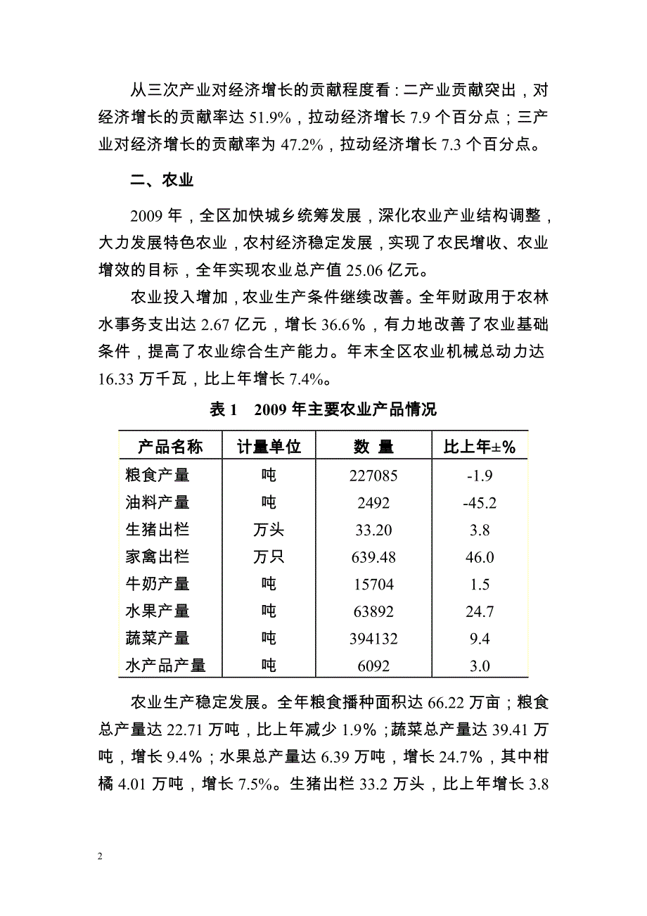 2009年渝北统计公报_第2页