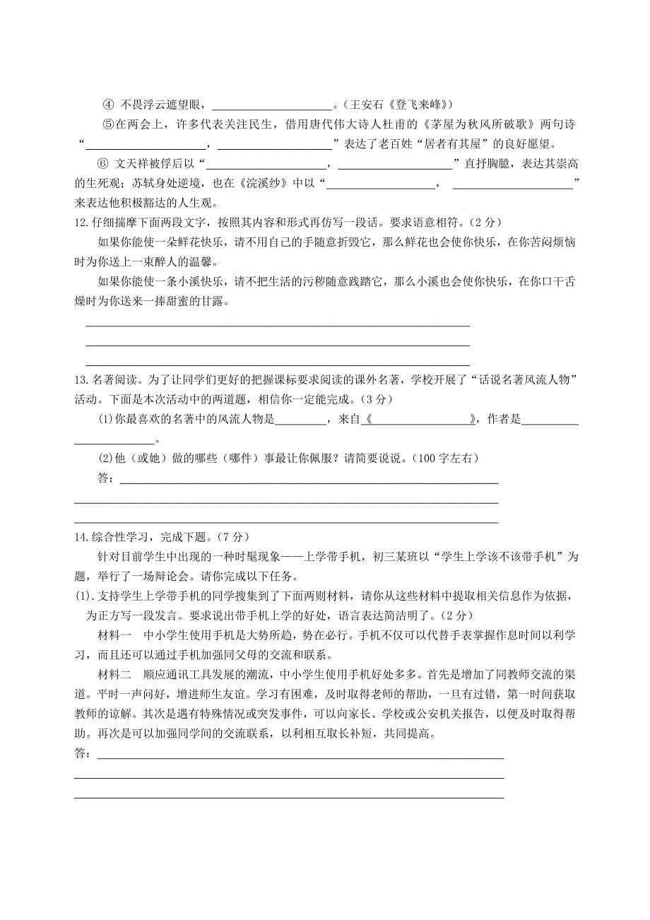 四川省岳池县城关中学2011年中考模拟语文试卷_第5页