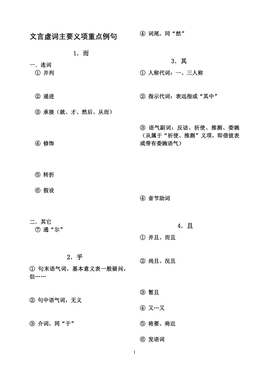 文言虚词主要义项重点例句-写例句_第1页