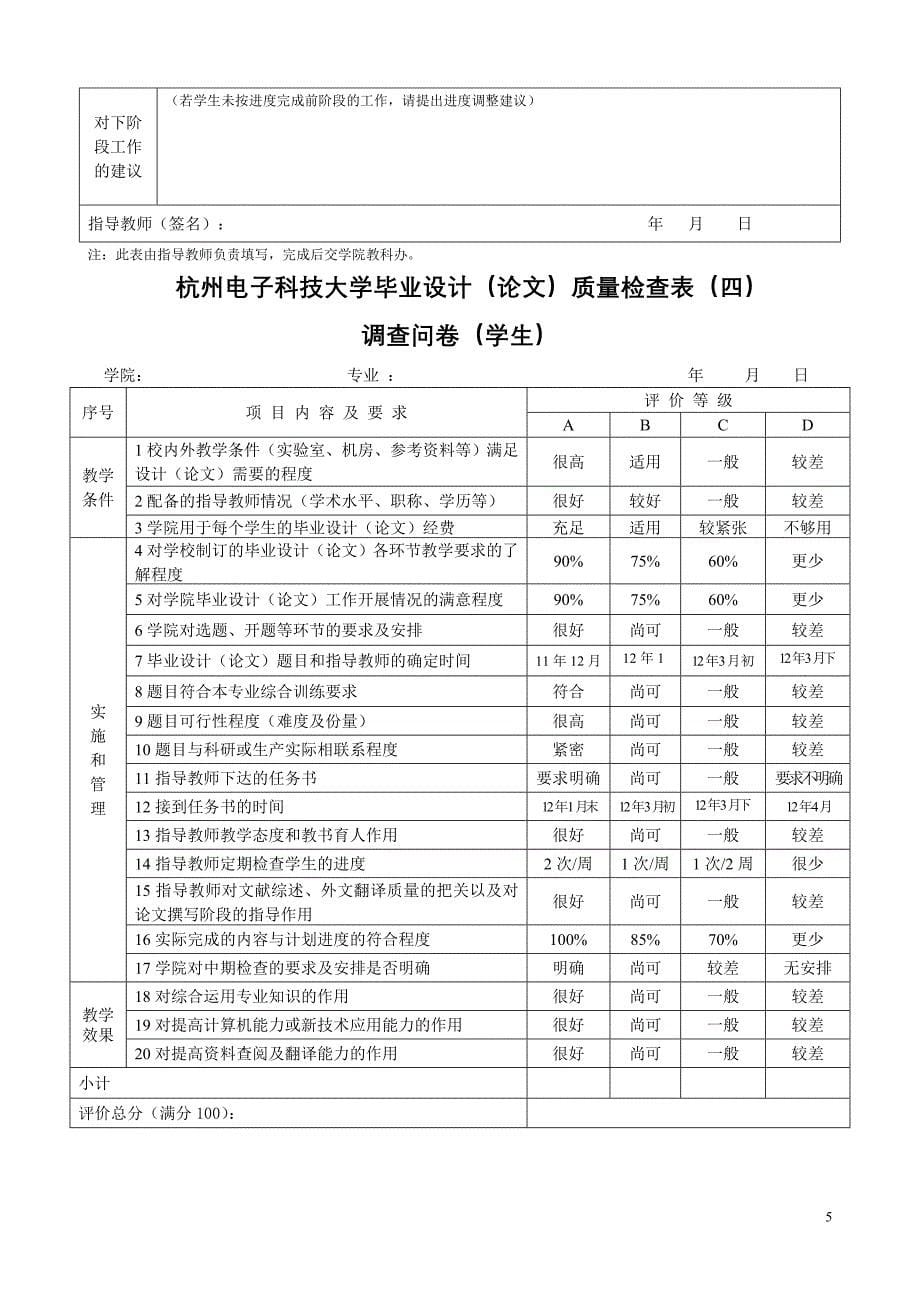 毕业设计(论文)质量检查表((一)～(四))-中期检查_第5页