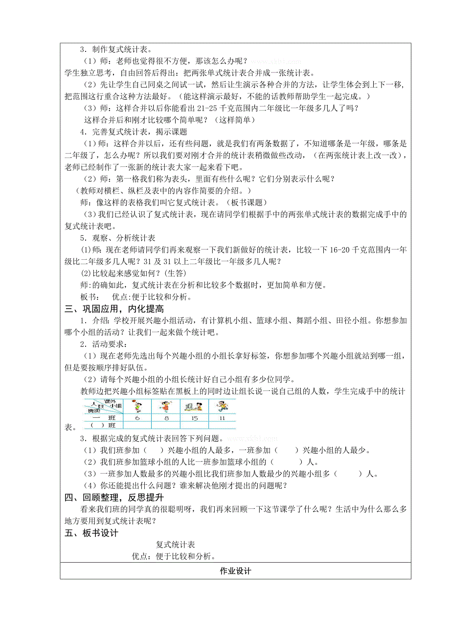 8.1复式统计表教案及练习题-新课标人教版小学二年级_第2页
