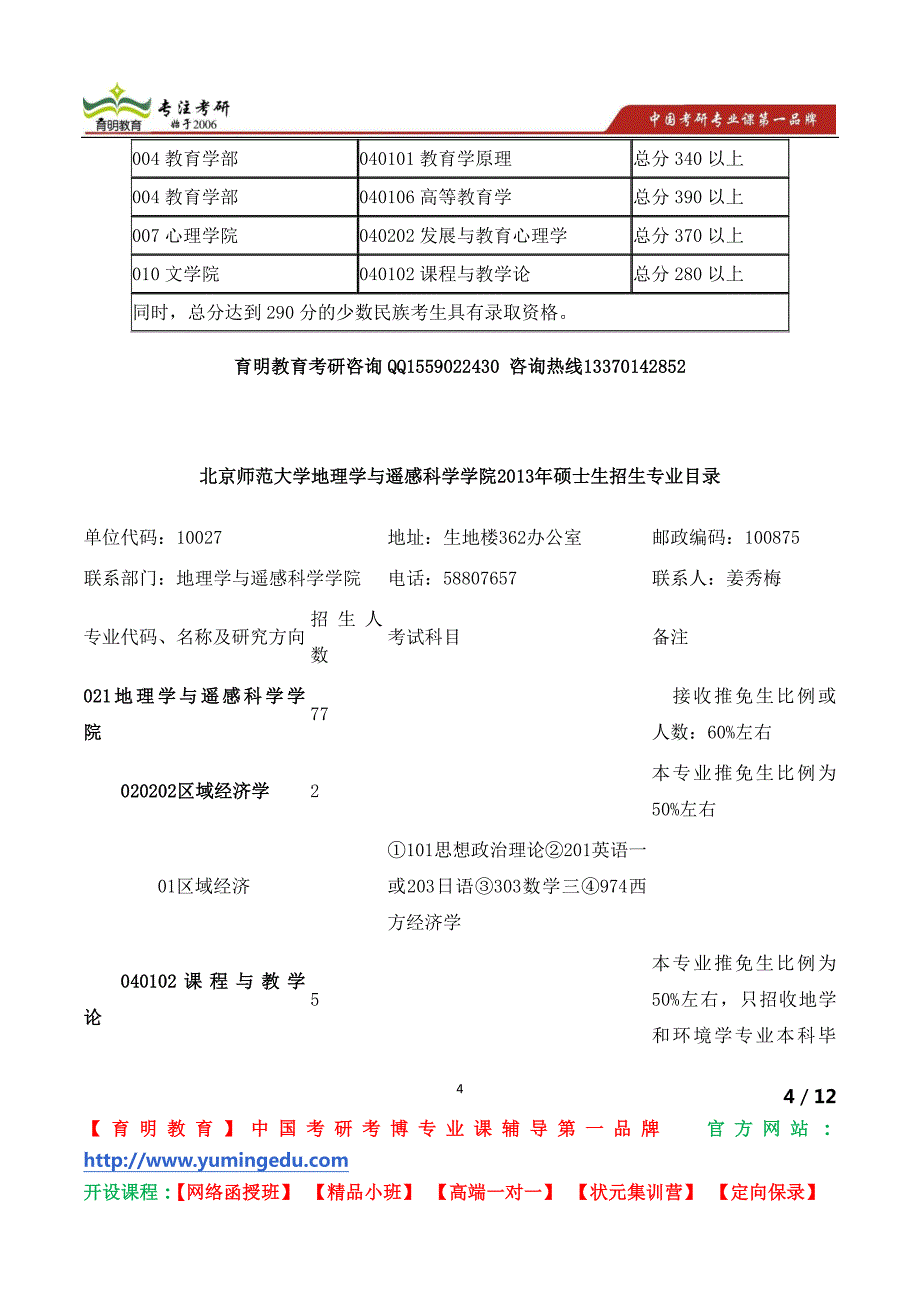 北京师范大学地理学与遥感科学学院考研招生专业目录_第4页