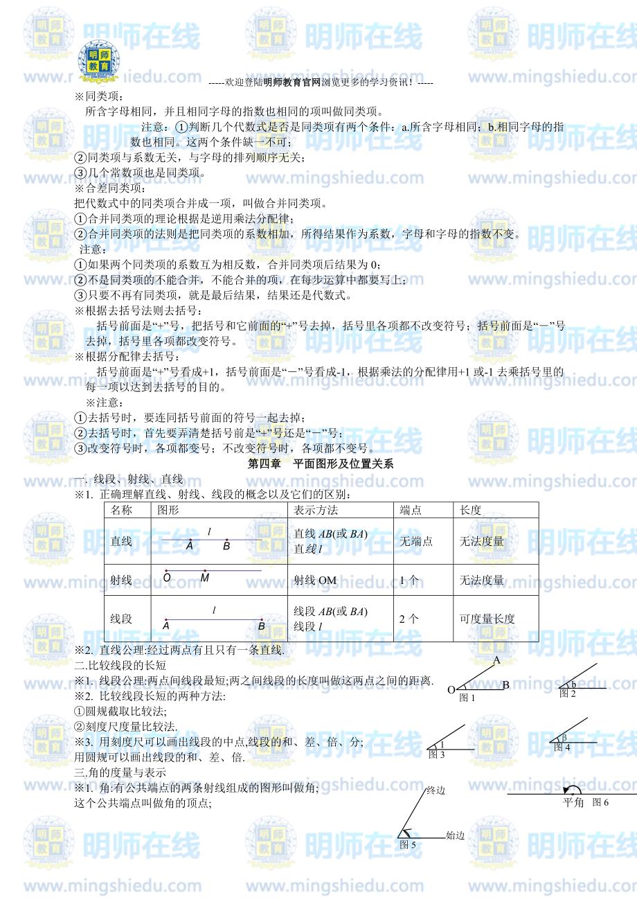 北师大版初一数学上册知识点汇总_第4页