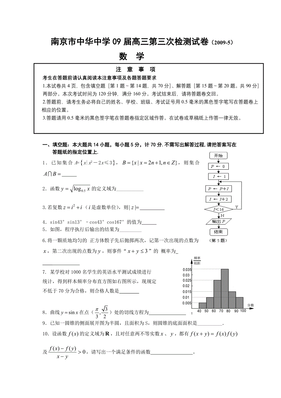 2009届三检试题有答案（南京市中华中学考前预测）试题_第1页